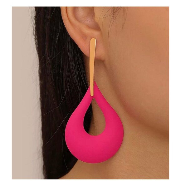 Hot pink earrings eardrop magenta fuchsia chandelier waterdrop long earring 3'' - Picture 1 of 1